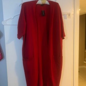 Ashley Stewart Red Elbow Sleeve Duster with pockets